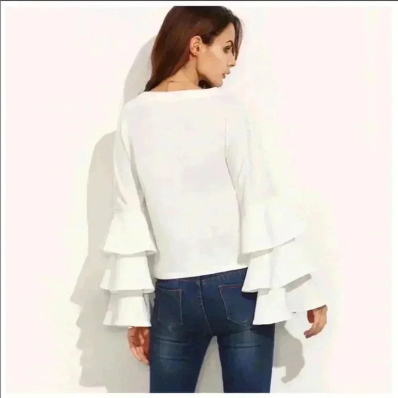 Eggshell White Layered Ruffle Sleeve Waist Top - Picture 2 of 5